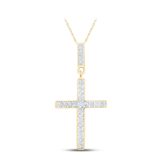 10K Yellow Or White Or Rose Gold Womens Round Diamond Cross Pendant
