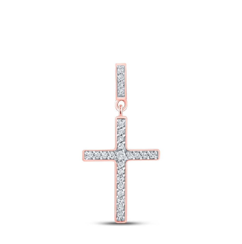 10K Yellow Or White Or Rose Gold Womens Round Diamond Cross Pendant