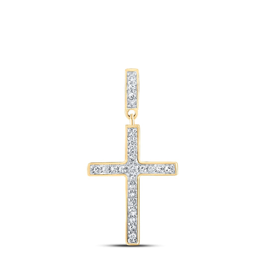 10K Yellow Or White Or Rose Gold Womens Round Diamond Cross Pendant