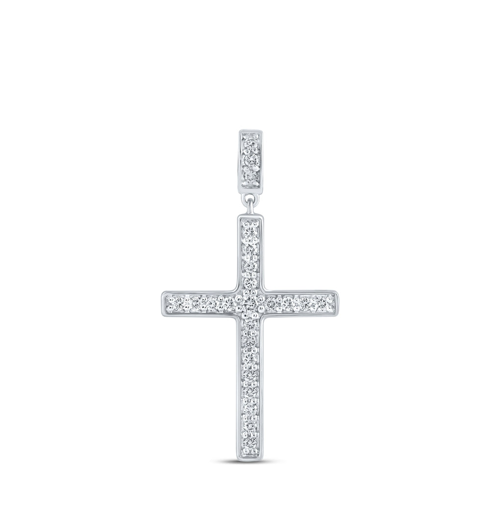 10K Yellow Or White Or Rose Gold Womens Round Diamond Cross Pendant