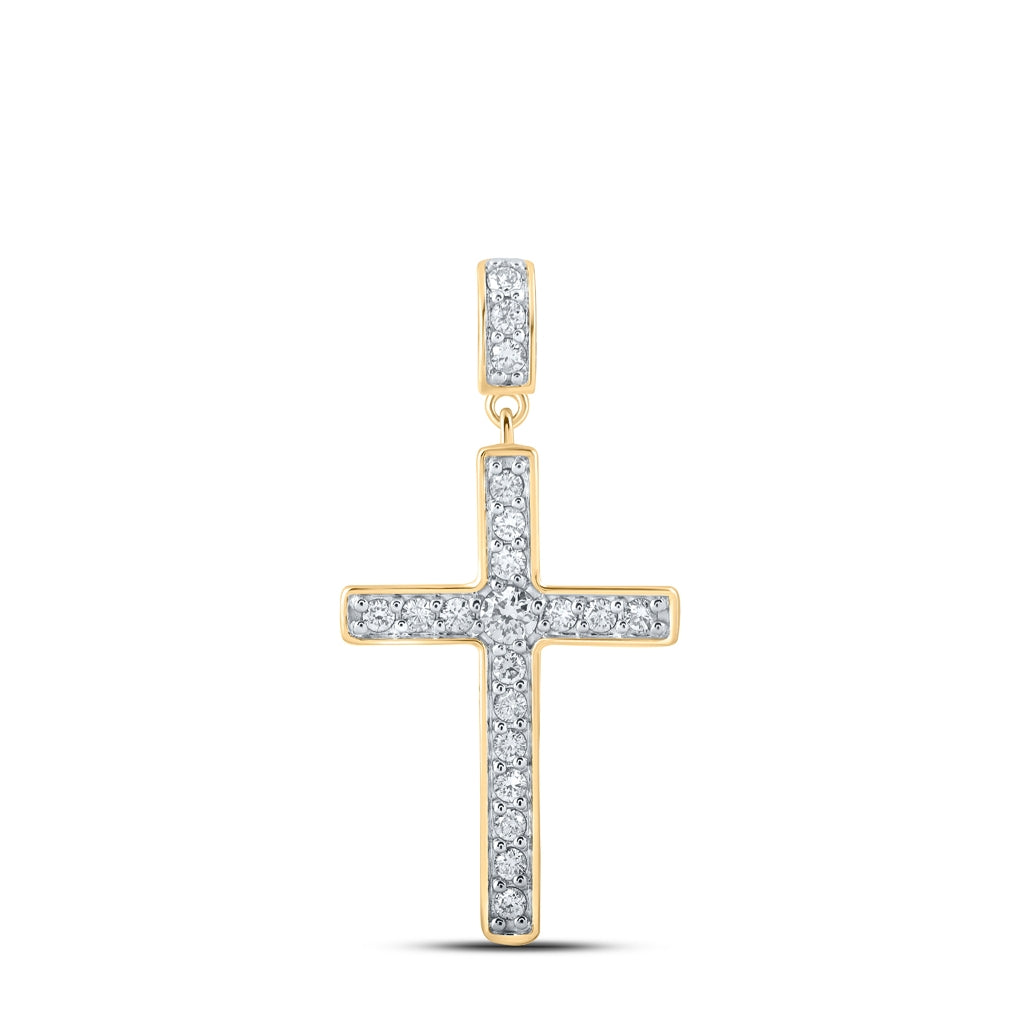 10K Yellow Or White Or Rose Gold Womens Round Diamond Cross Pendant