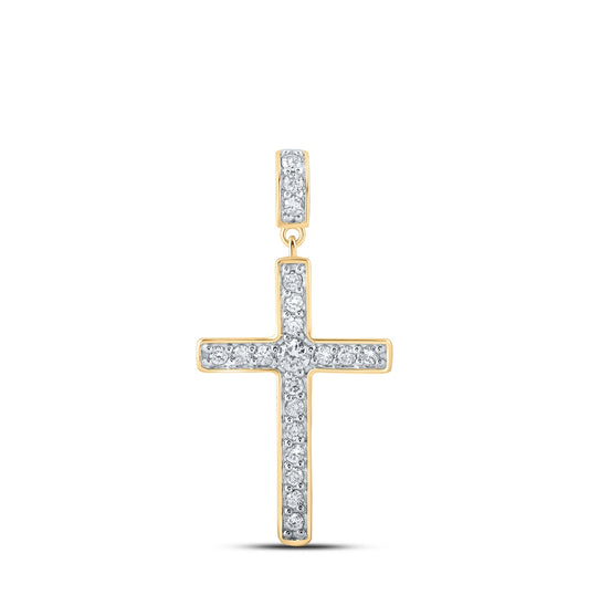 10K Yellow Or White Or Rose Gold Womens Round Diamond Cross Pendant