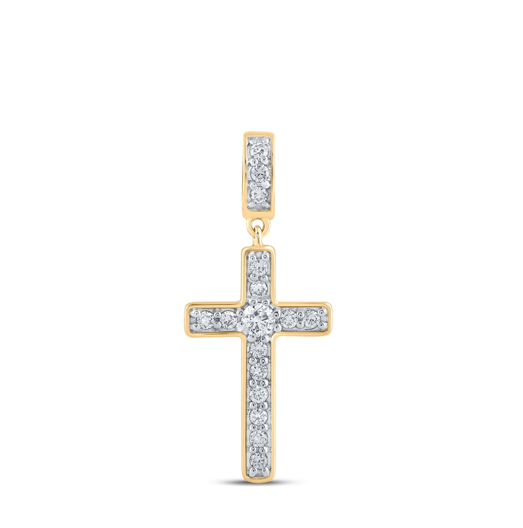 10K Yellow Or White Or Rose Gold Womens Round Diamond Cross Pendant