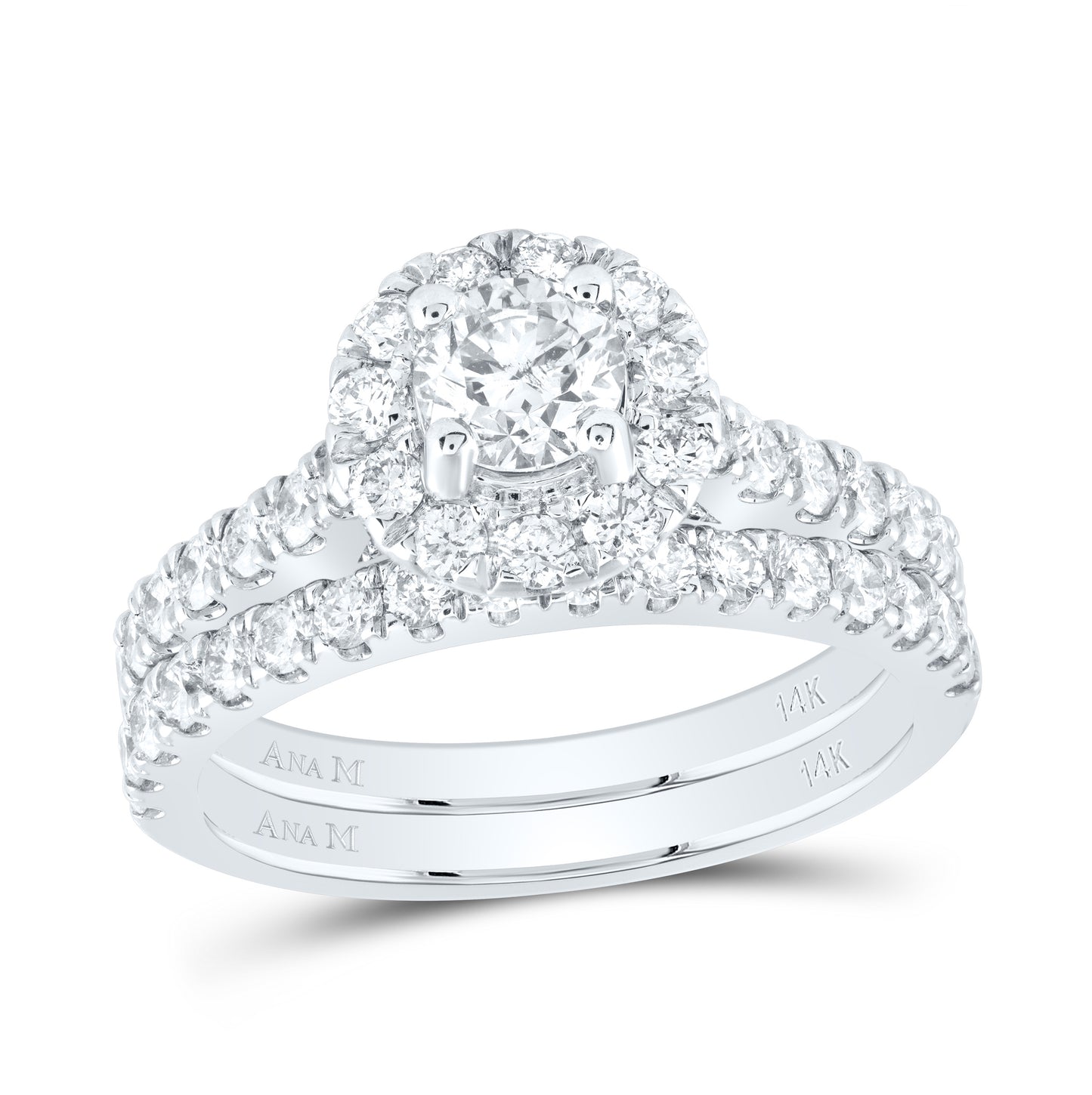 14K White Gold Round Diamond Halo Bridal Wedding Ring Band Set 1-3/4ctw, Womens Size: 5-10