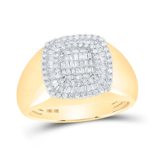 10K White Or Yellow Gold Mens Round Diamond Square Ring , Mens Size: 7-13