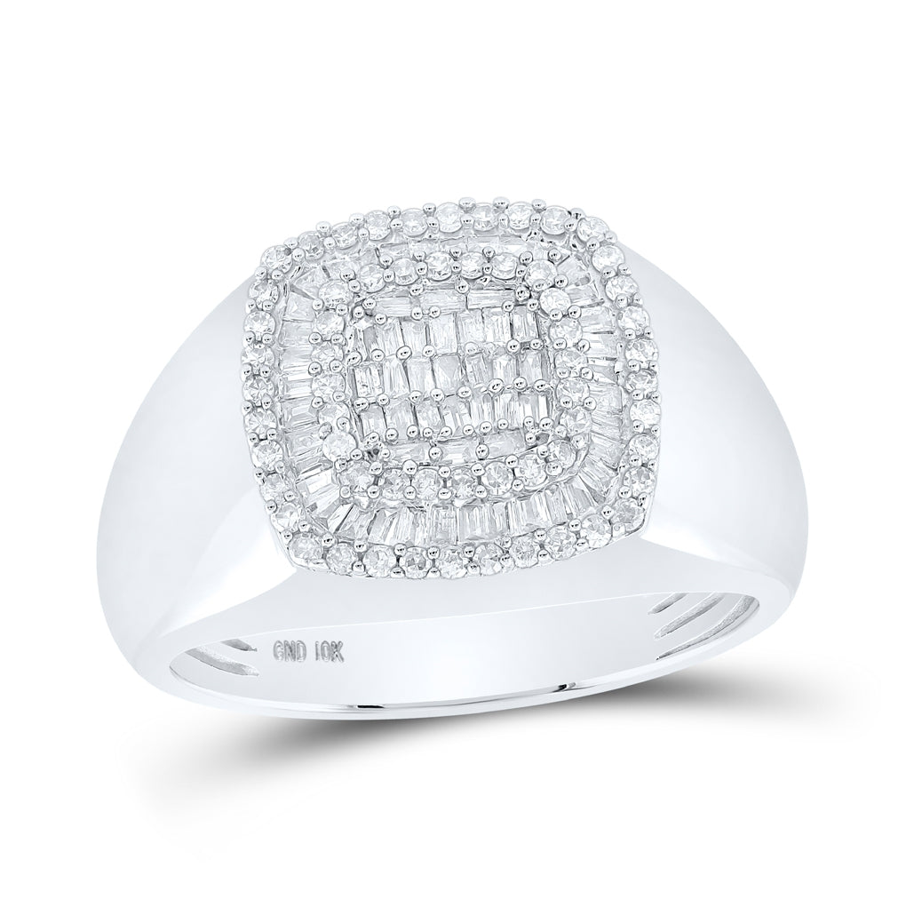 10K White Or Yellow Gold Mens Round Diamond Square Ring , Mens Size: 7-13