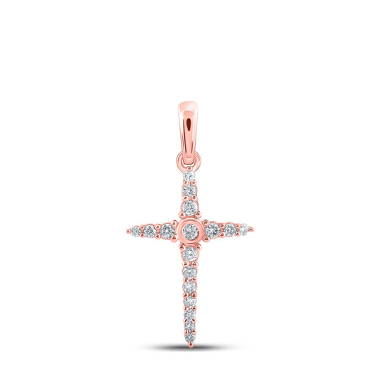 10K Rose Gold Womens Round Diamond Cross Pendant 1/6ctw, Length: 0.63 In
