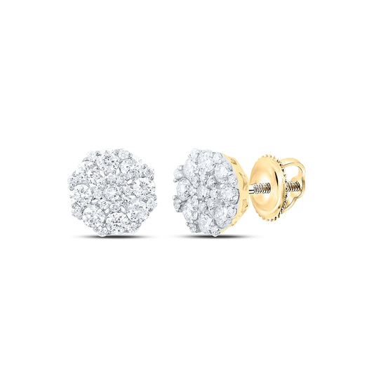 10K Yellow Gold Womens Round Diamond Octagon Cluster Earrings 7/8 Cttw, Length: 0.29 In, Width: 0.29 In