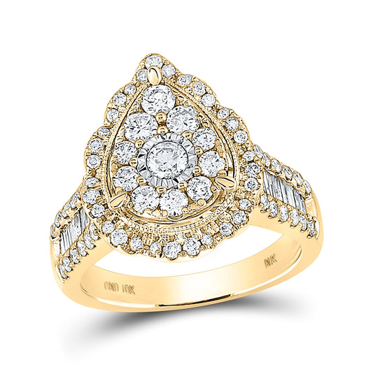10K White Or Yellow Gold Round Diamond Teardrop Bridal Wedding Engagement Ring, Womens Size: 5-10