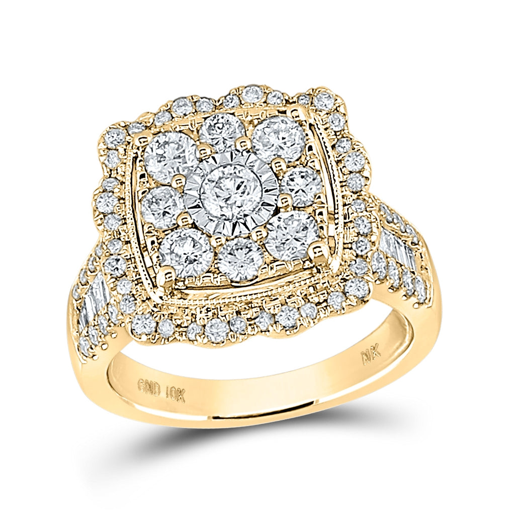 10K Yellow Or Rose Gold Womens Round Diamond Square Ring , Womens Size: 5-10