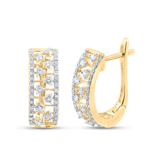 10K Yellow Gold Womens Round Diamond Hoop Earrings 1/2 Cttw, Length: 0.67 In