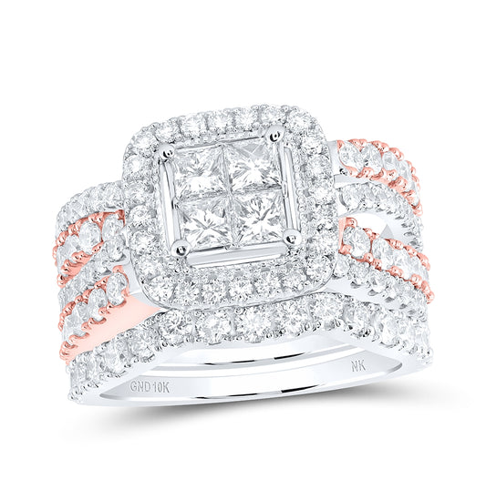 10K Two-tone Gold Princess Diamond Bridal Wedding Ring Band Set 2-3/4 Cttw, Womens Size: 5-10