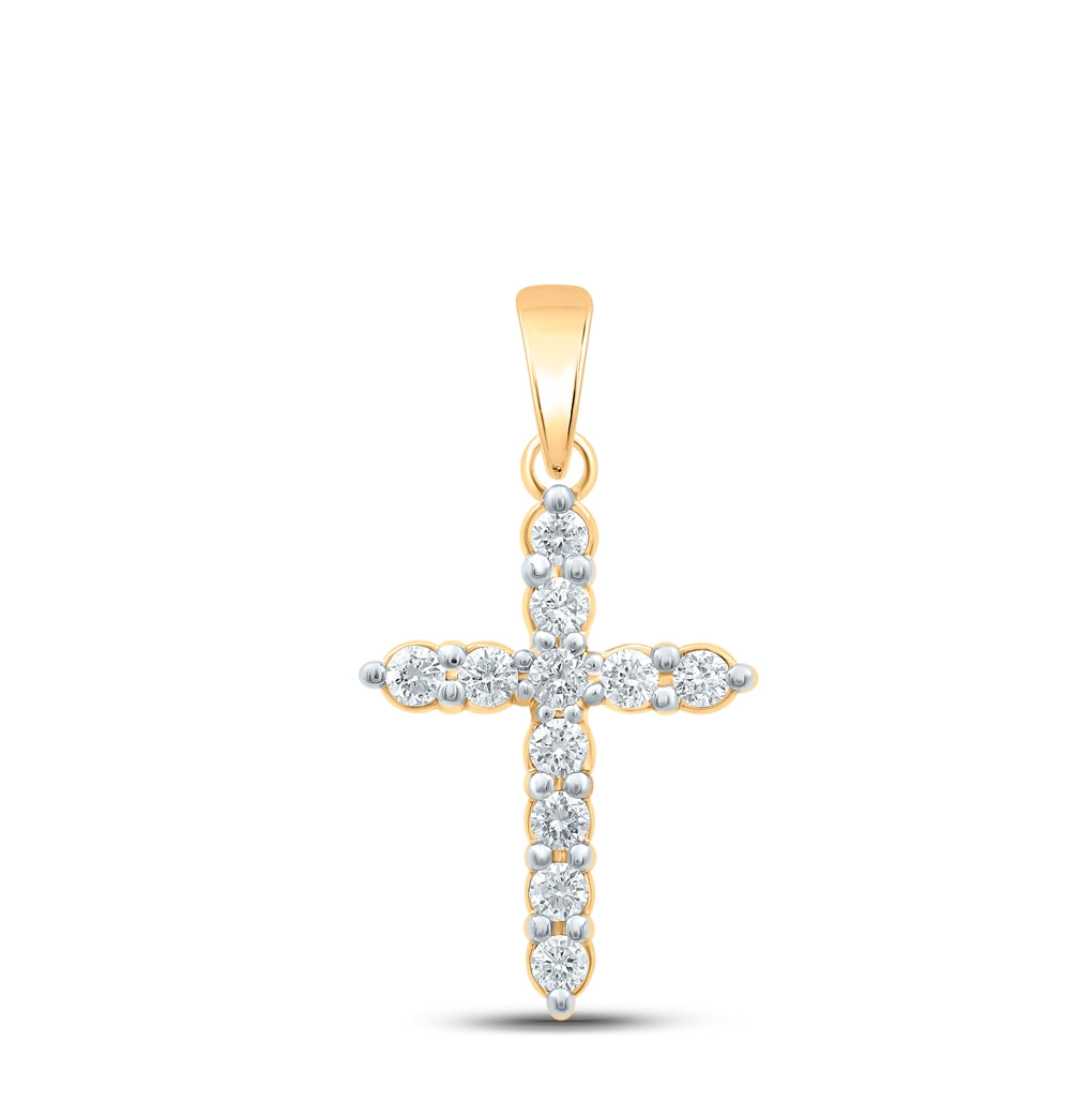 10K White Or Yellow Gold Womens Round Diamond Cross Pendant