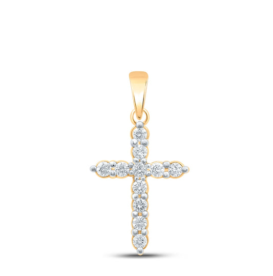 10K White Or Yellow Gold Womens Round Diamond Cross Pendant