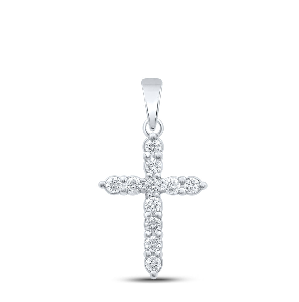 10K White Or Yellow Gold Womens Round Diamond Cross Pendant