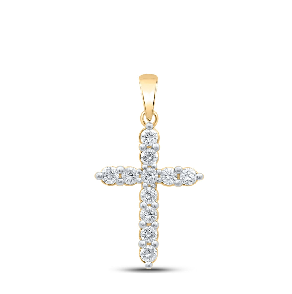 10K White Or Yellow Gold Womens Round Diamond Cross Pendant