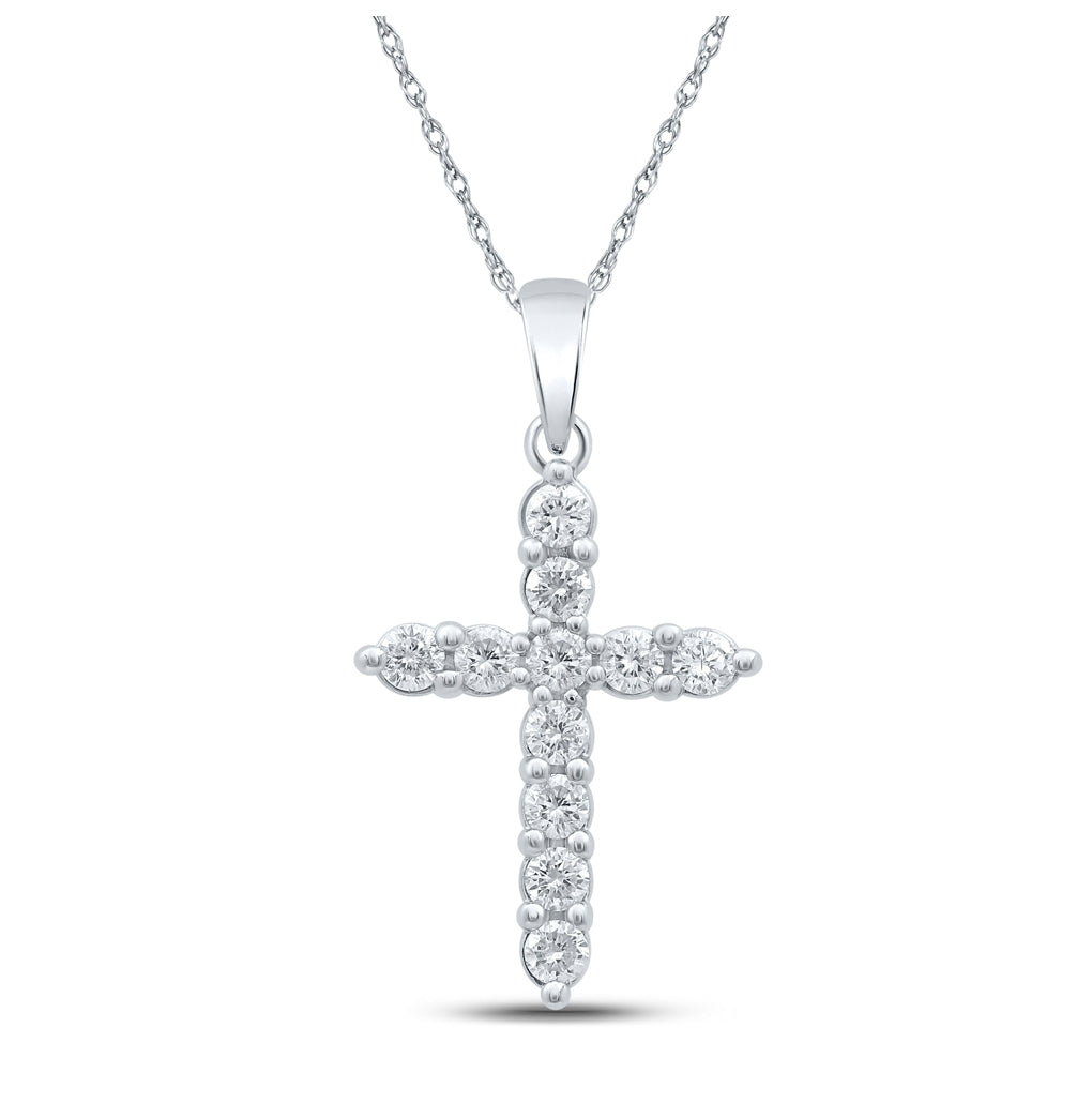 10K White Or Yellow Gold Womens Round Diamond Cross Pendant