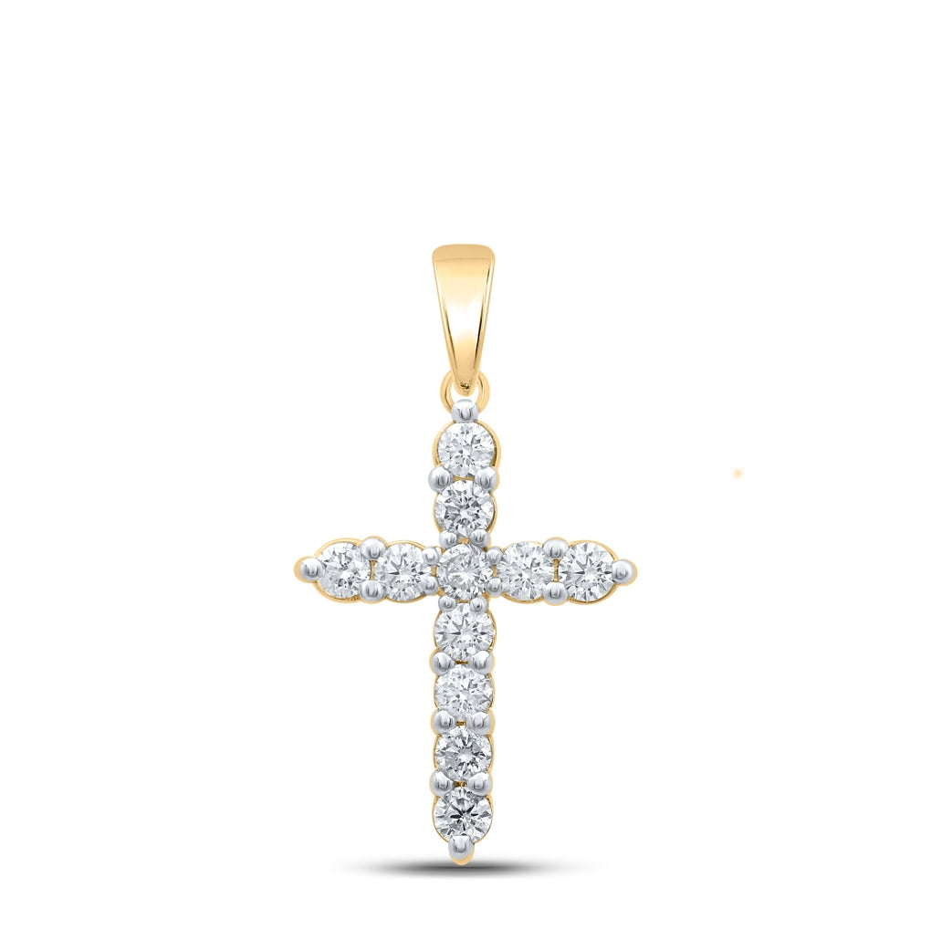 14K White Or Yellow Gold Womens Round Diamond Cross Pendant