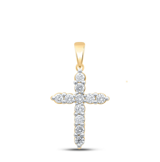 14K White Or Yellow Gold Womens Round Diamond Cross Pendant