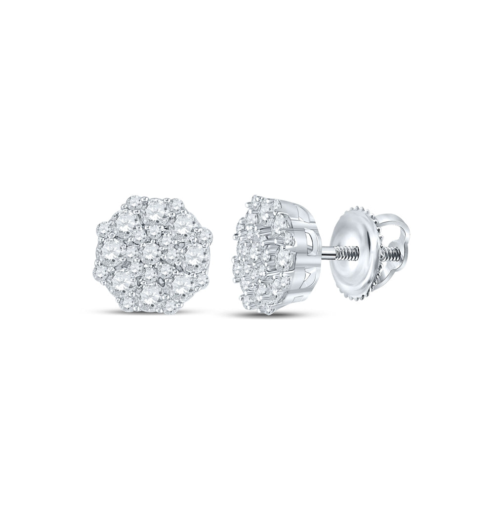 14K White Gold Womens Round Diamond Cluster Earrings 5/8 Cttw
