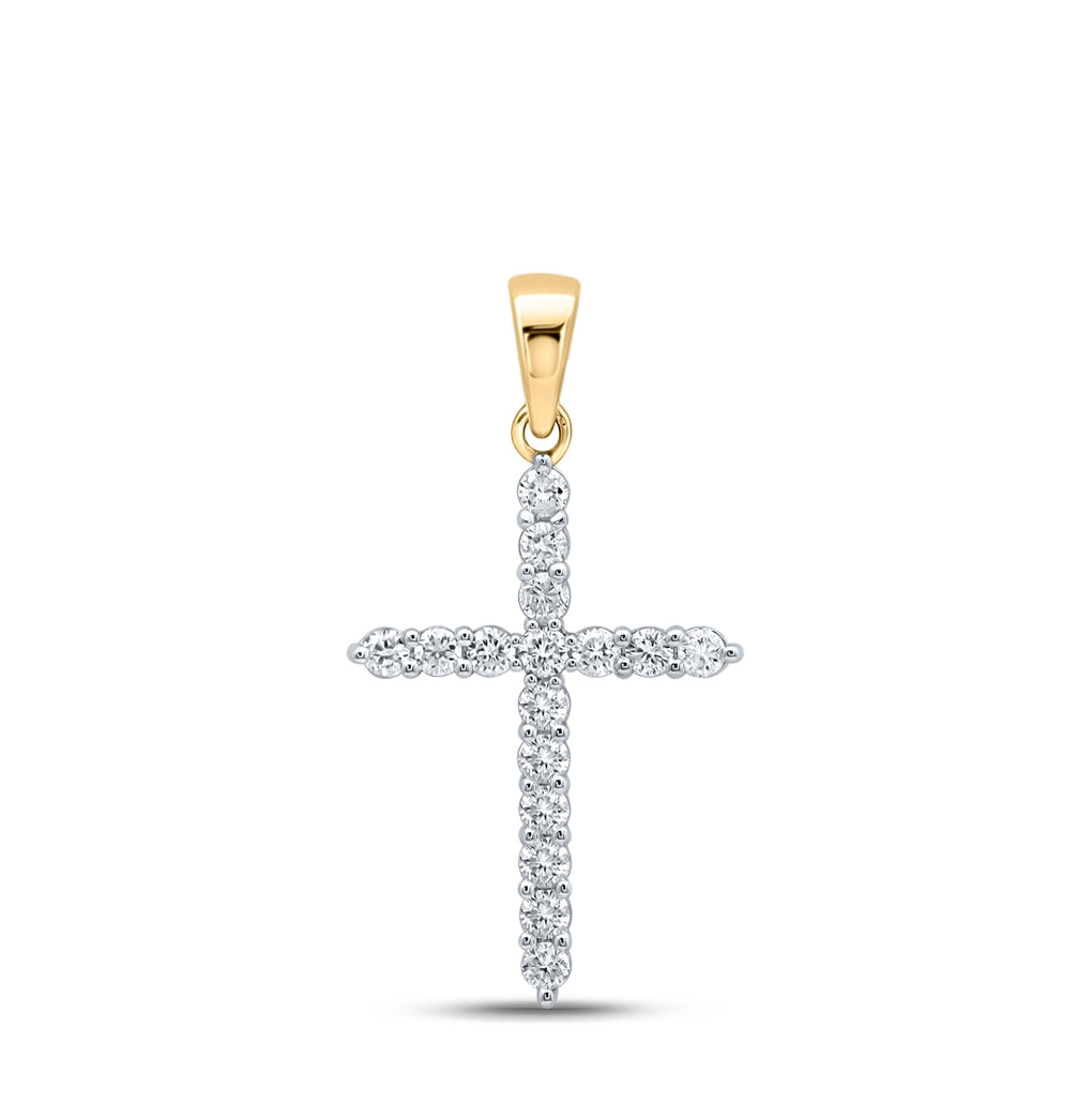 10K White Or Yellow Gold Womens Round Diamond Cross Pendant