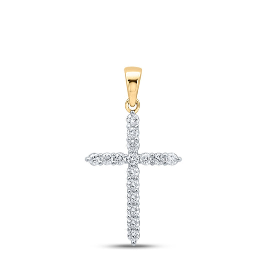 10K White Or Yellow Gold Womens Round Diamond Cross Pendant