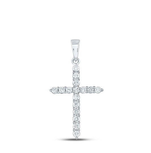10K White Gold Womens Round Diamond Cross Pendant 1/2 Cttw, Length: 1.16 In, Width: 0.63 In