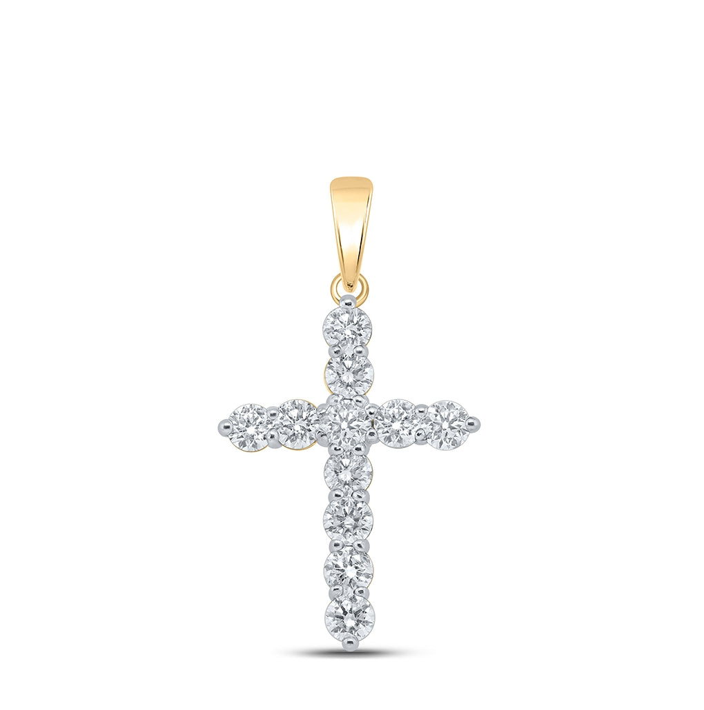 10K Yellow Or Rose Gold Womens Round Diamond Cross Pendant