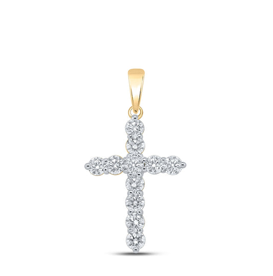 10K Yellow Or Rose Gold Womens Round Diamond Cross Pendant