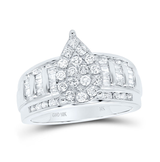 10K White Gold Round Diamond Teardrop Bridal Wedding Engagement Ring 1 Cttw, Womens Size: 5-10