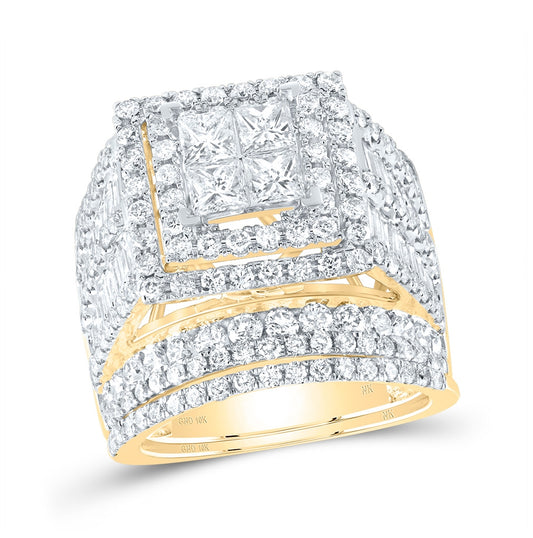 10K Yellow Gold Princess Diamond Square Bridal Wedding Ring Band Set 4 Cttw, Womens Size: 5-10