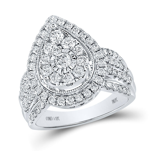 14K White Gold Round Diamond Pear-shape Cluster Bridal Wedding Engagement Ring 1-1/2 Cttw, Womens Size: 5-10