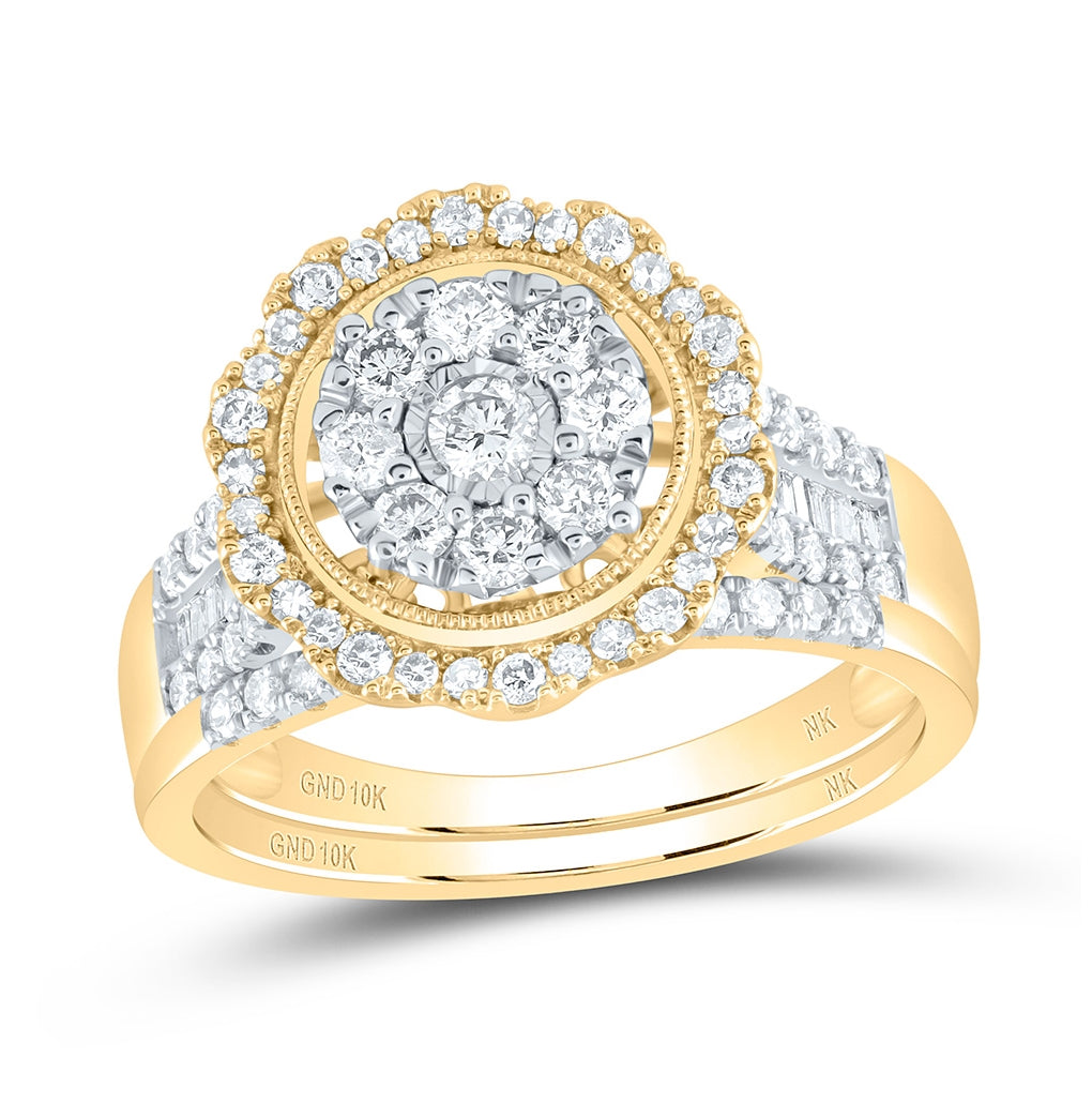 10K Yellow Or White Gold Round Diamond Bridal Wedding Ring Band Set 1 Cttw, Womens Size: 5-10