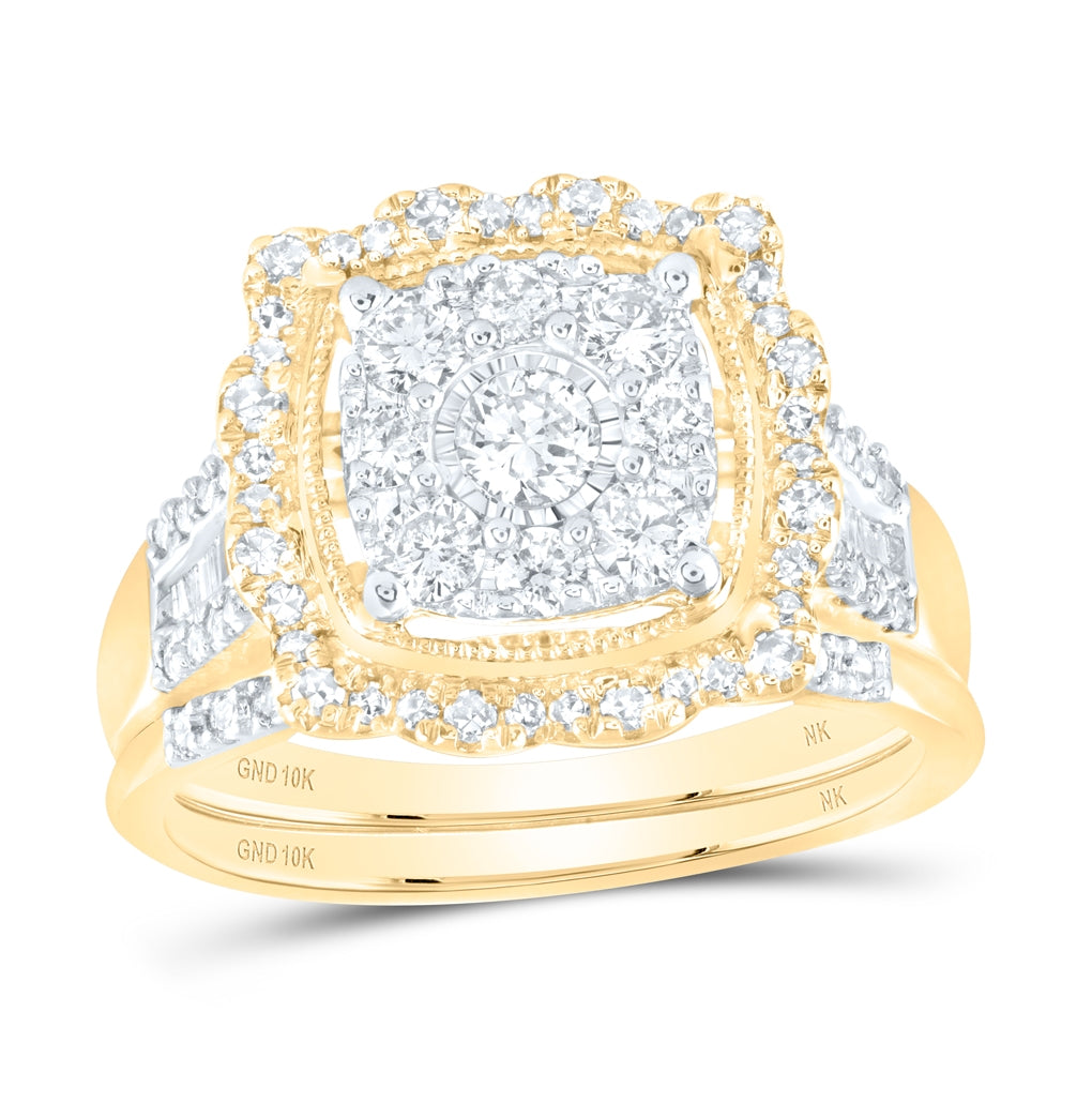 10K Yellow Or White Gold Round Diamond Square Bridal Wedding Ring Band Set 1 Cttw, Womens Size: 5-10