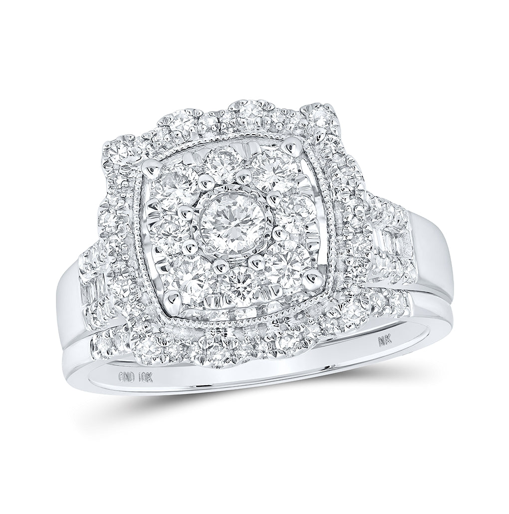 10K Yellow Or White Gold Round Diamond Square Bridal Wedding Ring Band Set 1 Cttw, Womens Size: 5-10