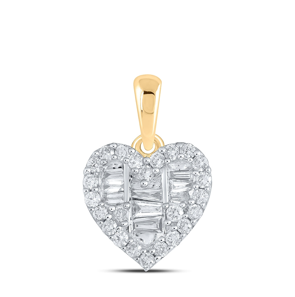 10K Yellow Gold Womens Baguette Diamond Heart Pendant 3/8 Cttw, Length: 0.63 In, Width: 0.41 In