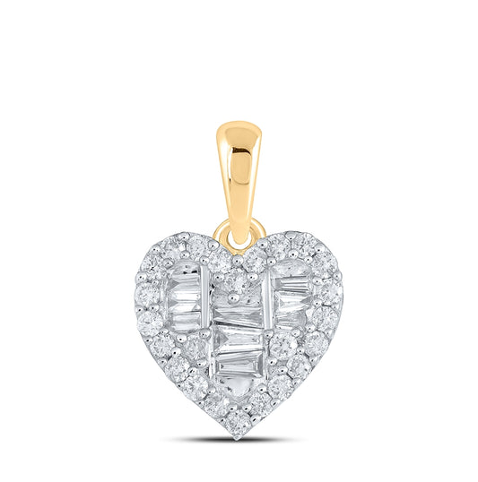 10K Yellow Gold Womens Baguette Diamond Heart Pendant 3/8 Cttw, Length: 0.63 In, Width: 0.41 In