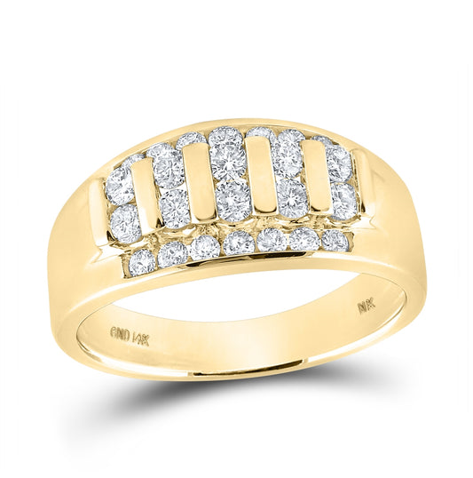 14K Yellow Gold Mens Round Diamond Channel-set Band Ring 1 Cttw, Mens Size: 7-13