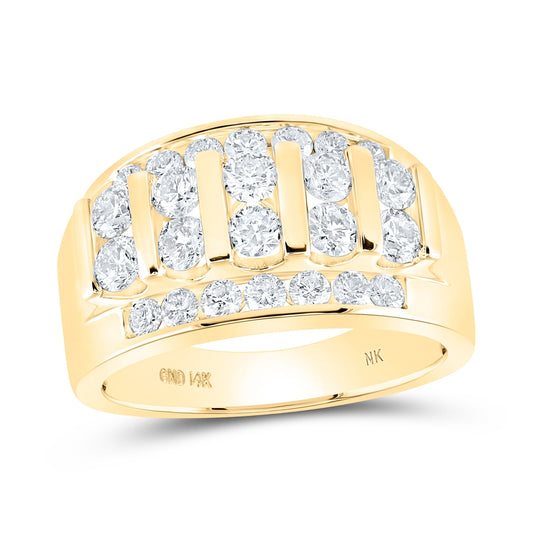 14K Yellow Gold Mens Round Diamond Channel-set Band Ring 2 Cttw, Mens Size: 7-13