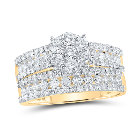 14K White Or Yellow Gold His Hers Round Diamond Cluster Matching Wedding Set, Womens Size: 5-10, Mens Size: 7-13