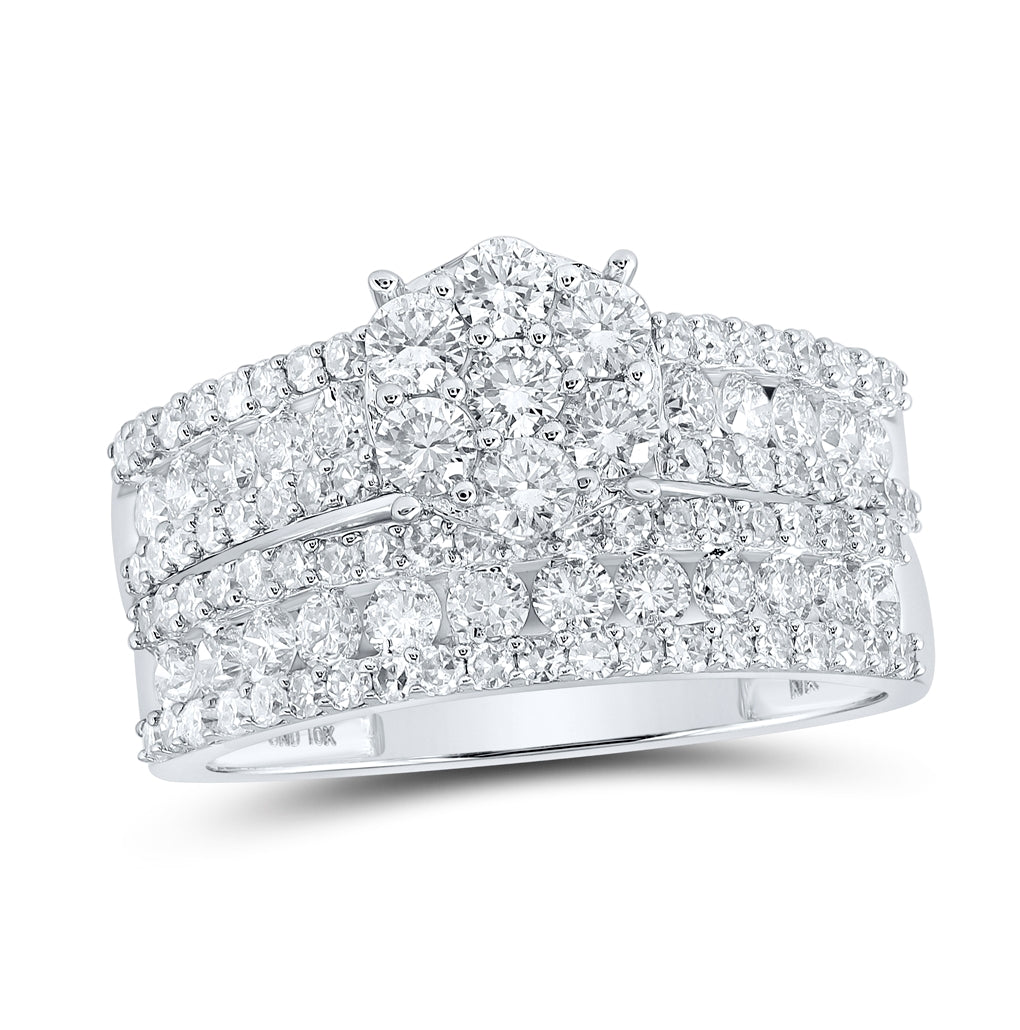 14K White Or Yellow Gold His Hers Round Diamond Cluster Matching Wedding Set, Womens Size: 5-10, Mens Size: 7-13
