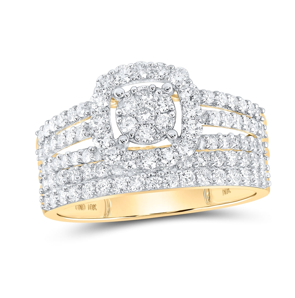 14K White Or Yellow Gold His Hers Round Diamond Cluster Matching Wedding Set, Womens Size: 5-10, Mens Size: 7-13