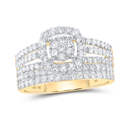 14K White Or Yellow Gold His Hers Round Diamond Cluster Matching Wedding Set, Womens Size: 5-10, Mens Size: 7-13