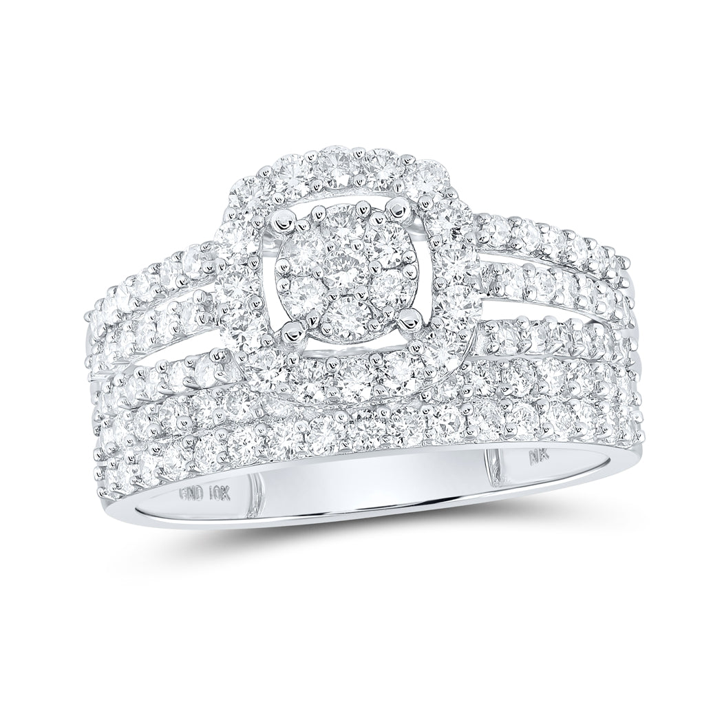 14K White Or Yellow Gold His Hers Round Diamond Cluster Matching Wedding Set, Womens Size: 5-10, Mens Size: 7-13