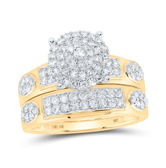10K White Or Yellow Gold His Hers Round Diamond Cluster Matching Wedding Set, Womens Size: 5-10, Mens Size: 7-13