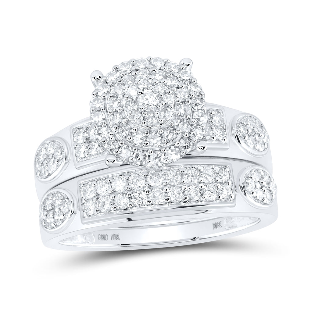 10K White Or Yellow Gold His Hers Round Diamond Cluster Matching Wedding Set, Womens Size: 5-10, Mens Size: 7-13