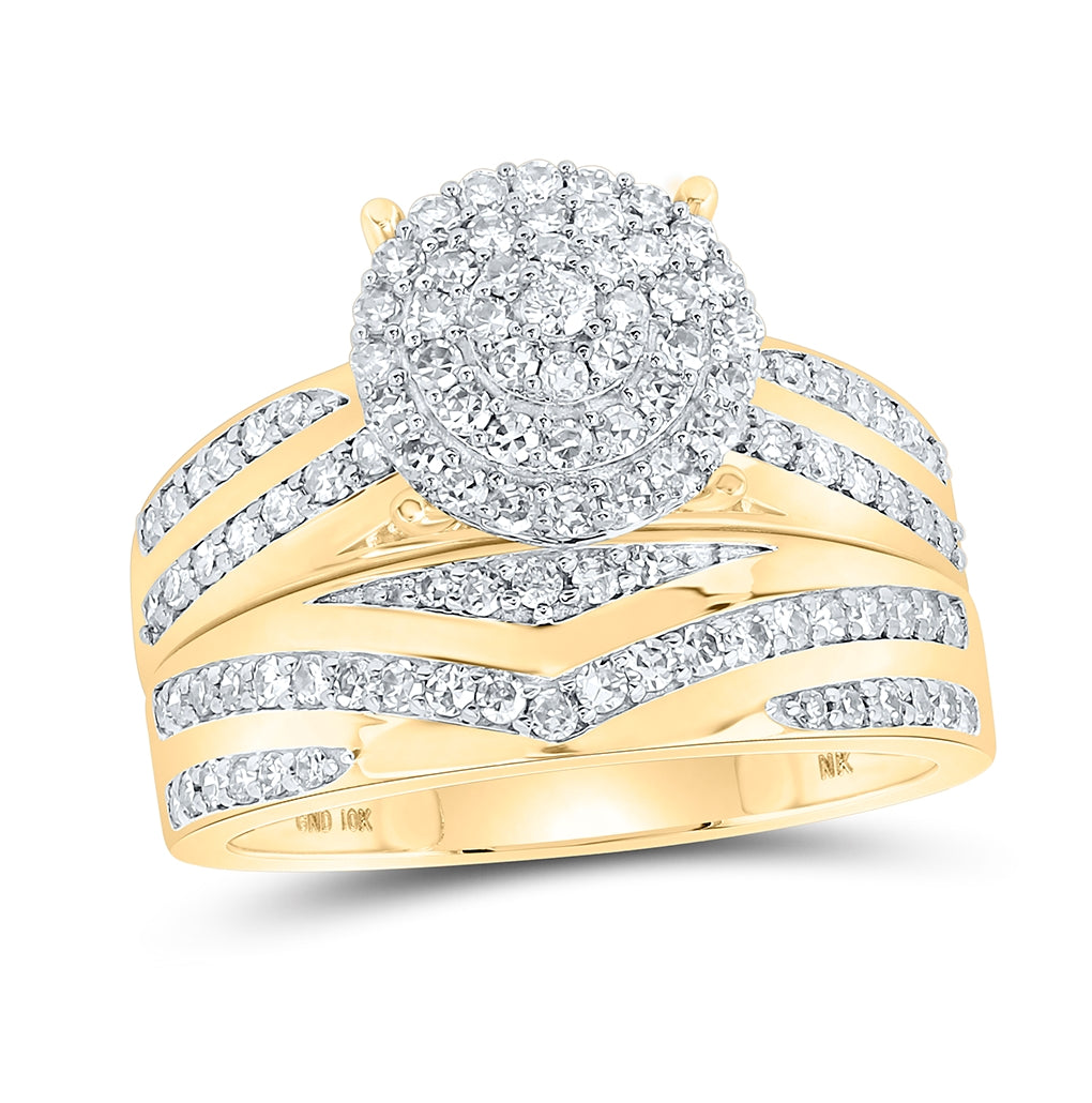 10K White Or Yellow Gold His Hers Round Diamond Cluster Matching Wedding Set, Womens Size: 5-10, Mens Size: 7-13