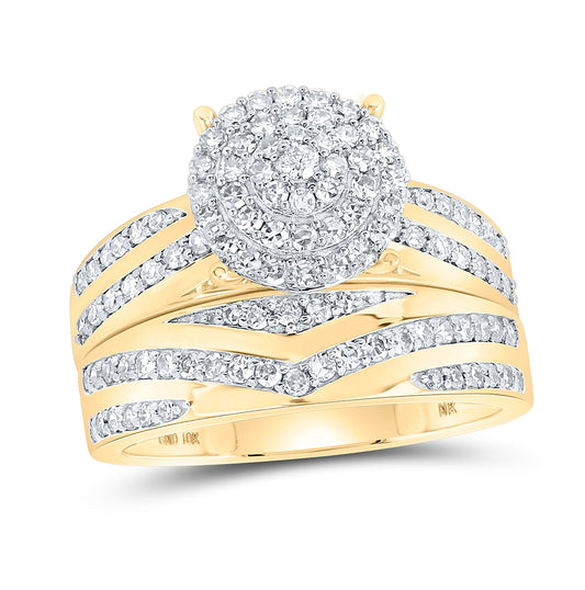 10K White Or Yellow Gold His Hers Round Diamond Cluster Matching Wedding Set, Womens Size: 5-10, Mens Size: 7-13