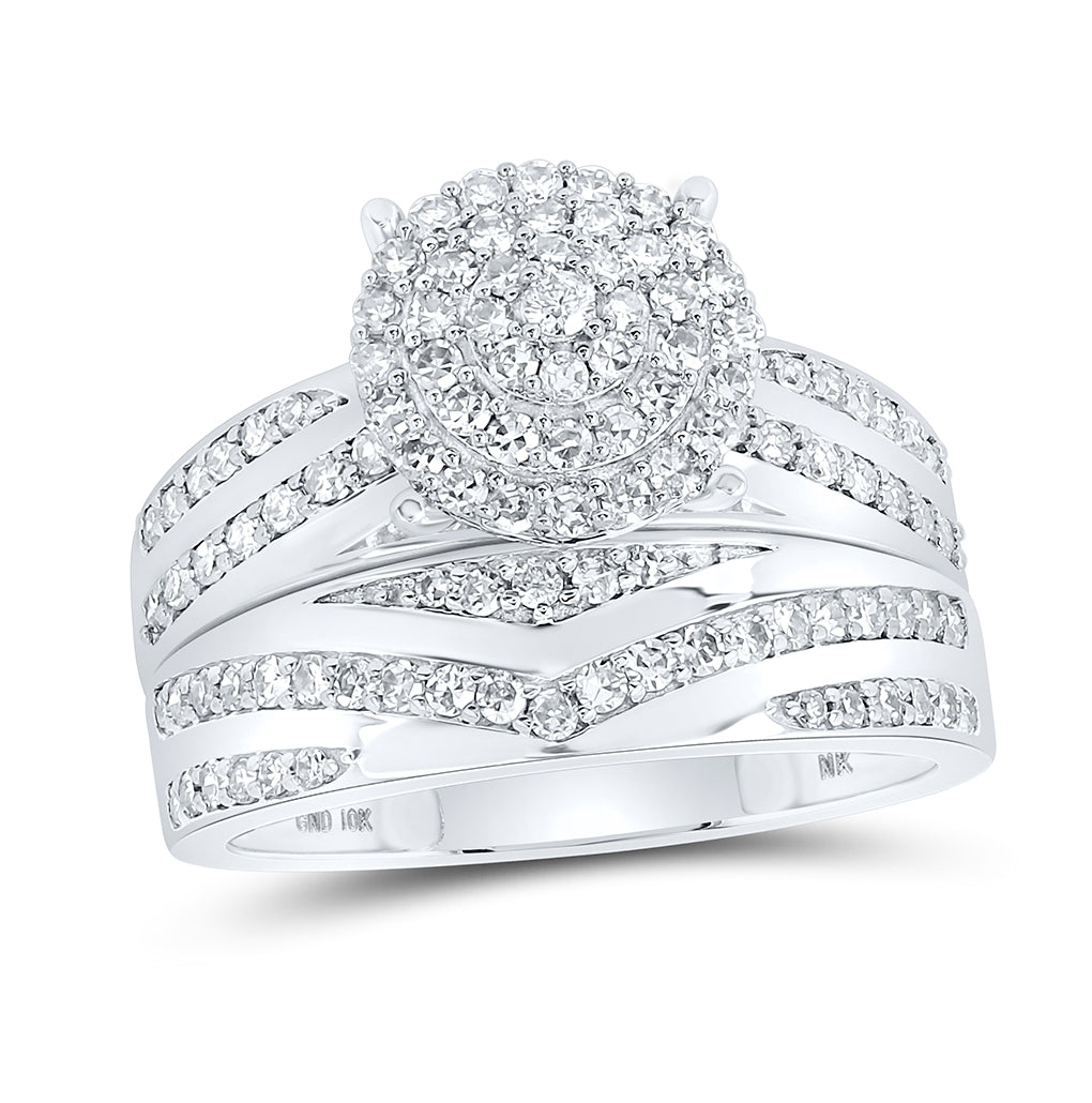 10K White Or Yellow Gold His Hers Round Diamond Cluster Matching Wedding Set, Womens Size: 5-10, Mens Size: 7-13