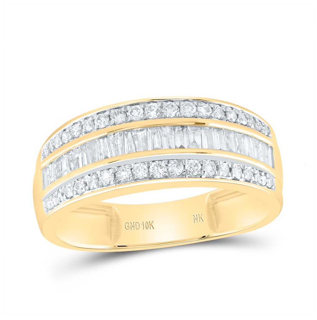 10K White Or Yellow Gold Mens Baguette Diamond Band Ring , Mens Size: 7-13